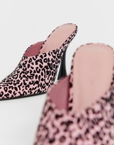 Thumbnail for your product : ASOS DESIGN DESIGN Phillis flared high heel mules in leopard print