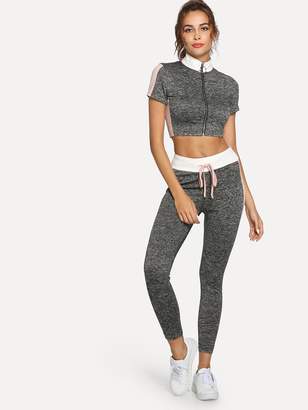 Shein O-Ring Zip Up Crop Top and Wide Waist Leggings Set