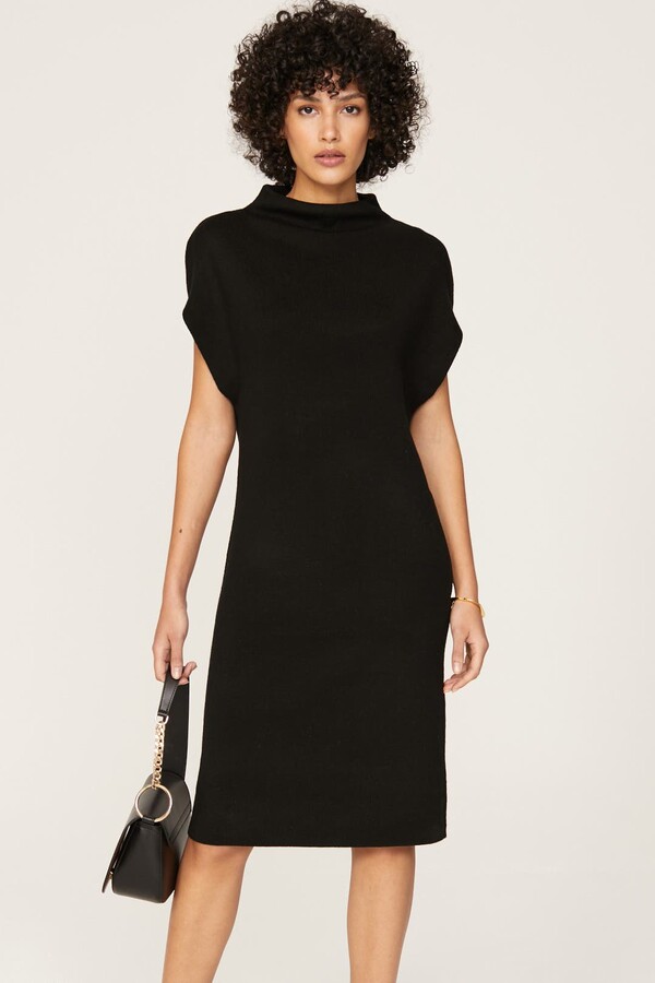 Club Monaco Ribbed High Neck Dress Black