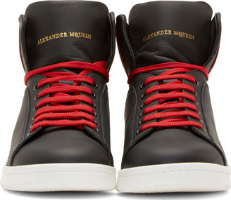 Alexander McQueen Black & Red Matte Leather High-Top Sneakers