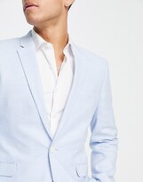Thumbnail for your product : ASOS DESIGN wedding super skinny suit jacket in linen mix blue puppytooth check