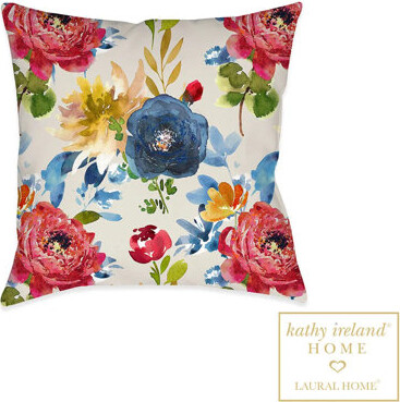 Laural Home Country Bouquet Neutral Floral Polyester Indoor/Outdoor Throw Pillow