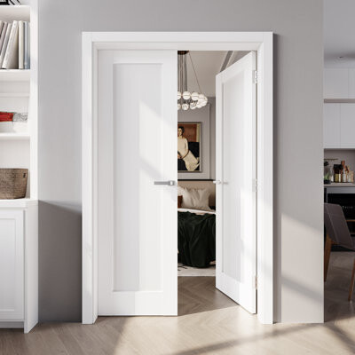 SMARTSTANDARD 80" Primed 1-Paneled Double Solid Manufactured Wood Slab Door Without Hardware Kit