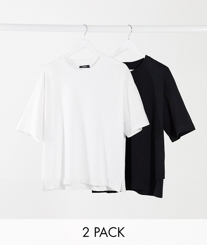 Bershka 2-pack oversized T-shirts in black and white - ShopStyle