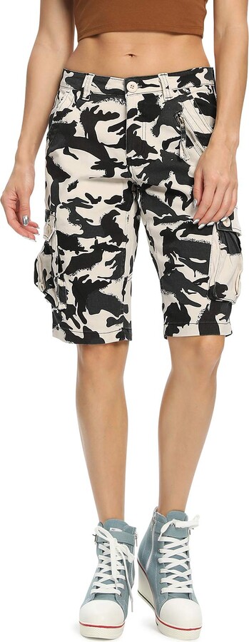 Phorecys Womens Camo Shorts Multi Pocket Loose Fit Twill Cargo Shorts  #White Tag 8-UK 10/12 - ShopStyle