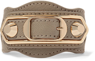 Balenciaga Metallic Edge Textured-leather And Gold-tone Bracelet - Beige