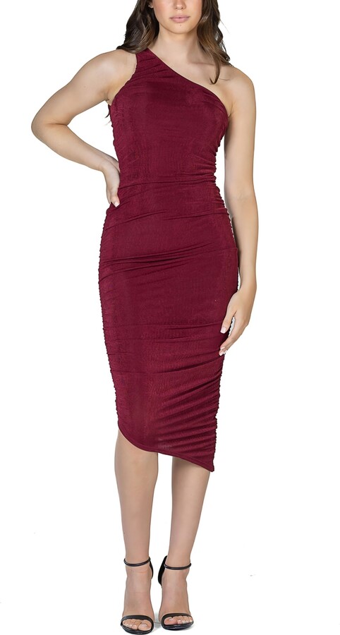 24seven Comfort Apparel One Shoulder Ruched Bodycon Dress