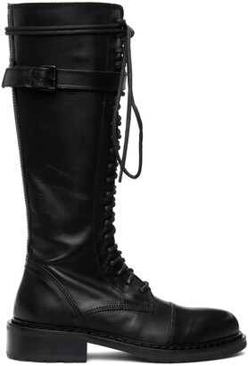 Ann Demeulemeester Black Leather Lace-Up Boots
