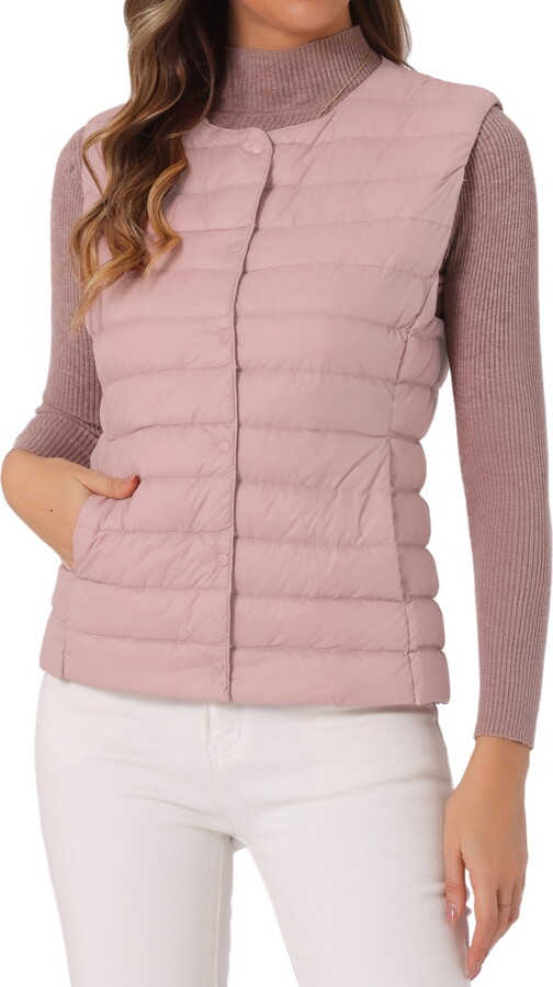 DARING DIVA Women’s Lightweight Quilted Round Neck Puffer Vest XS Light Pink