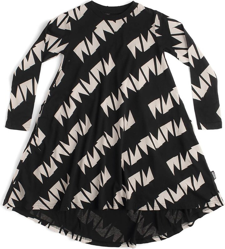 Nununu Girls High Low Patterned Dress In Black