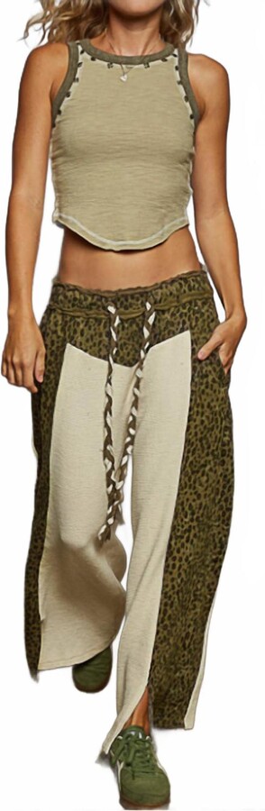 POL Thermal With Animal Printed Pants In Cream Olive