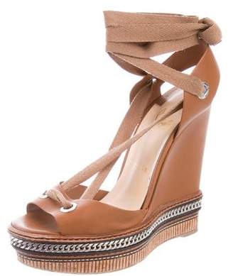 Christian Louboutin Chain-Embellished Lace-Up Wedges
