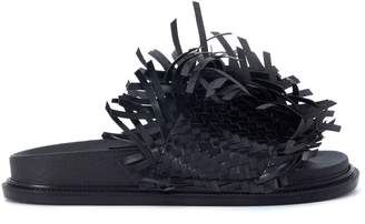 MM6 MAISON MARGIELA Black Leather Slipper With Interweaving And Fringes