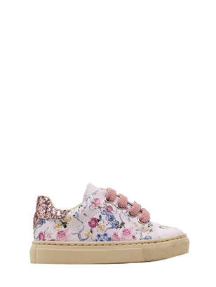 MonnaLisa Snow White Printed Faux Leather Sneakers