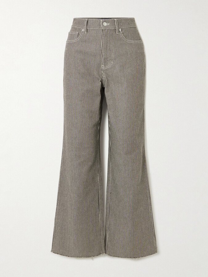Veronica Beard Taylor Frayed Striped High-rise Wide-leg Jeans - White