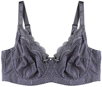 MIERSIDE Plus Size Women's Embroidered Unlined Black/White Full Coverage  Bra (36D, Black) at  Women's Clothing store