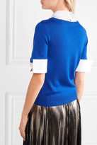 Thumbnail for your product : Mary Katrantzou Ella Embellished Cotton Poplin-trimmed Merino Wool Sweater - Bright blue