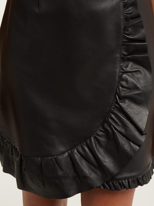 ALEXACHUNG Ruffle-trimmed Leather Mini Dress - Black