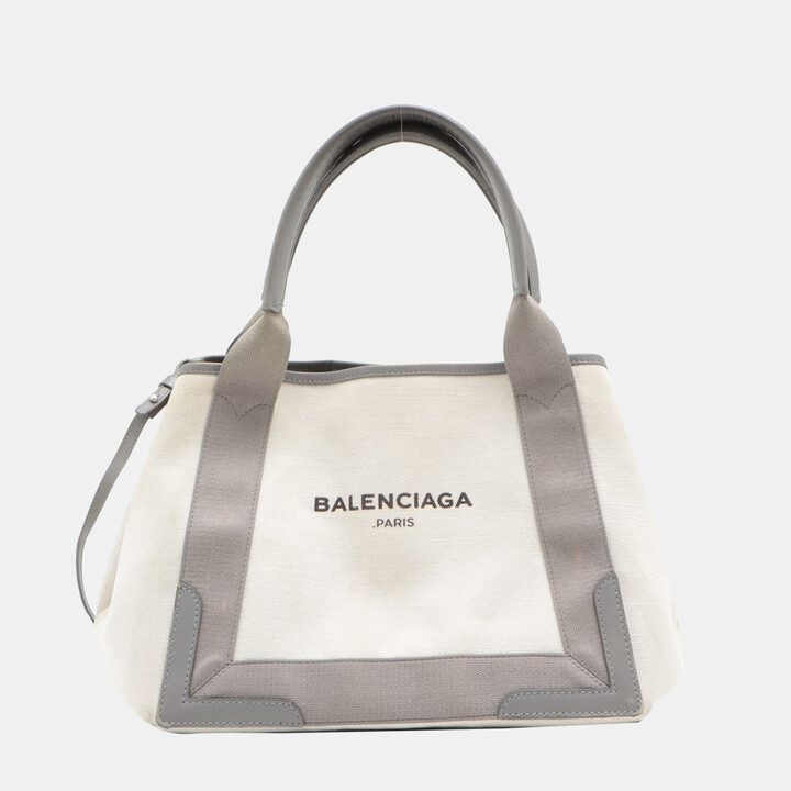 Balenciaga Navy Cabas canvass Hand bag Grey 339933 - ShopStyle
