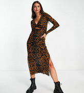 Thumbnail for your product : Topshop Tall cut out twist midi dress in multi bold animal print