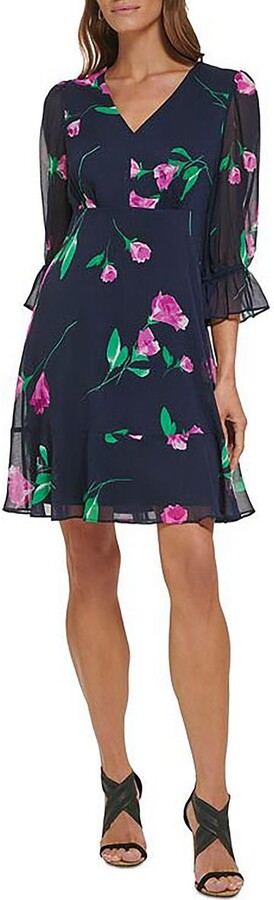 Womens Fit & Flare V-Neck Mini Dress