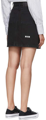 MSGM Black Washed Denim Micro Logo Skirt