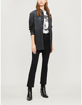 Thumbnail for your product : Paige Ladies Black Leather Ripped Denim Shadow Jacqueline Straight High-Rise Jeans, Size: 26