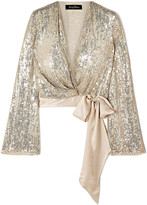 Thumbnail for your product : Jenny Packham Satin-trimmed Sequined Silk-chiffon Wrap Top