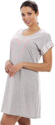 Camille Womens Short Sleeve Plain Nightshirt With Fluorescent Heart Motif 8-10 Navy