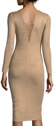 Alexander Wang T by Stretch Faux-Suede Long-Sleeve Lace-Up Midi Dress