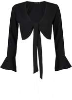 Thumbnail for your product : boohoo Petite Tie Front Frill Sleeve Top
