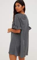 Thumbnail for your product : PrettyLittleThing Black Check Frill Sleeve Shift Dress