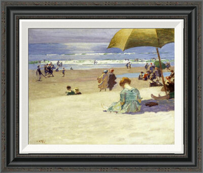 Global Gallery Hourtide by Edward Henry Potthast - Picture Frame Print on Canvas