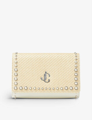 Jimmy Choo Varenne raffia and pearl-embellished clutch bag