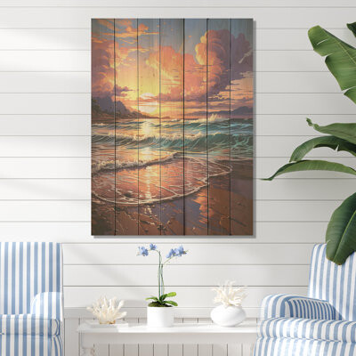 Highland Dunes Beachside Sunset Horizon II - Beach On Wood Print
