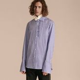 Thumbnail for your product : Burberry Ruffle Detail Double Cuff Striped Cotton Shirt