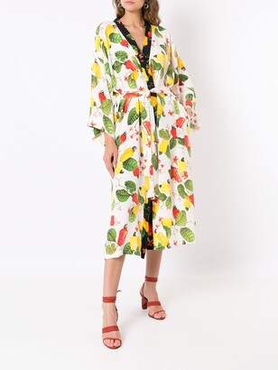 Isolda Leaf-Print Long Silk Tunic