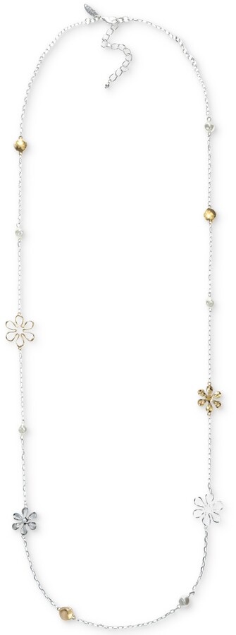 4EverSparkles Quatrefoil Long Station Necklace B5 Two Tone Silver with Gold Tone