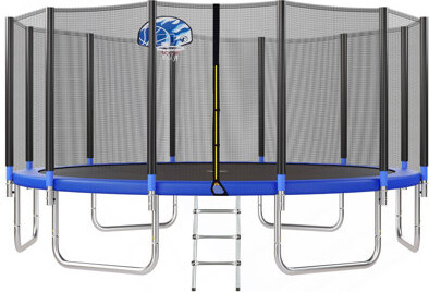 Jiafan 16FT Trampoline For Kids With Safety Enclosure Net, Basketball Hoop And Ladder, Easy Assembly Round Outdoor Recreational Trampoline