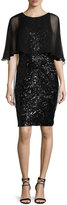 Thumbnail for your product : Rickie Freeman For Teri Jon Sequined Capelet Sheath Dress, Black
