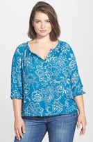 Thumbnail for your product : Lucky Brand 'Avalynn Gardens' Peasant Top (Plus Size)