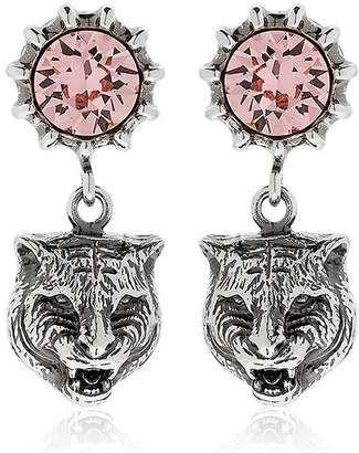 Gucci Angry Cat Head & Crystal Earrings