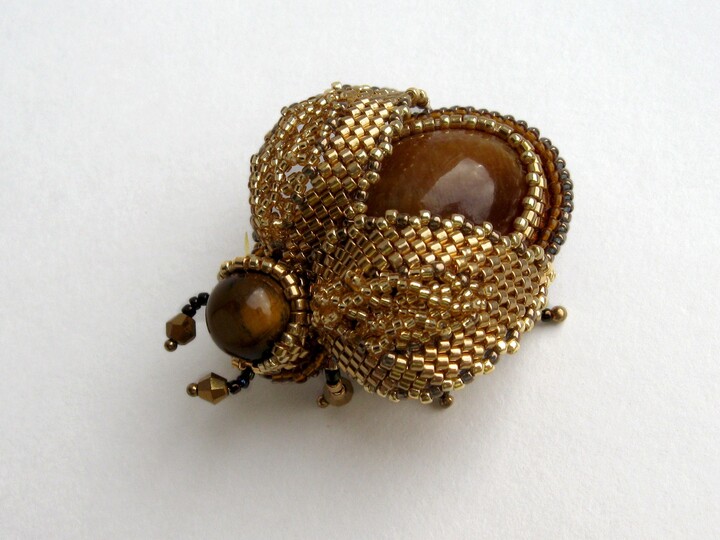 Etsy Beetle Beaded Brooch With Natural Stone Insect Jewelry Mom Gift From Daughter Embroidered Beetle Jewelry, Bug Pin, Gold Insect Broo