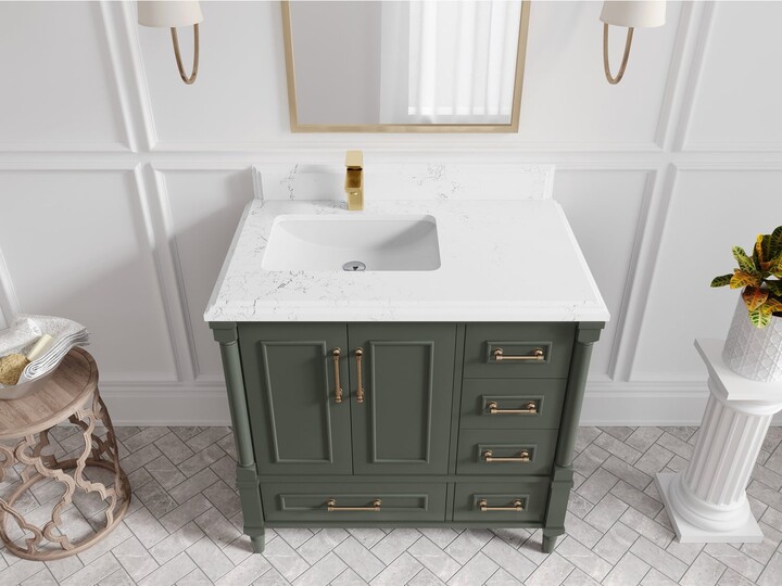 Willow Collections 36 in. W x 22 in. D Aberdeen Left Offset Sink Bathroom Vanity in Pewter Green