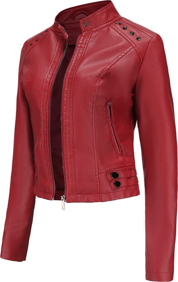 MODSGUE Leather Jacket Women's Black Long Sleeve Leather Jacket Biker