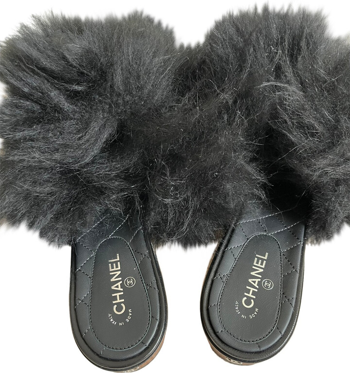 Chanel Interlocking CC Logo Fur Mules - ShopStyle
