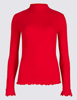 Thumbnail for your product : M&S Collection Pure Cotton Funnel Neck Flute Cuff T-Shirt