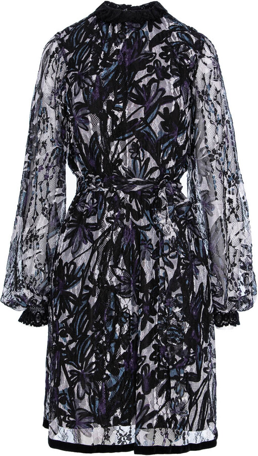 Concept a Trois Black / Blue / White Lace Dress With Velvet Lace Details At The Collar And Cuffs