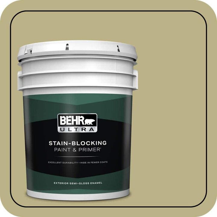 BEHR ULTRA 5 gal. #390F-5 Ryegrass Semi-Gloss Enamel Exterior Paint & Primer