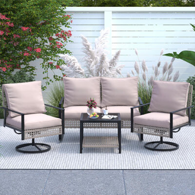 Ainfox 4 Piece Outdoor Furniture Swivel Chair Sets With Cushions